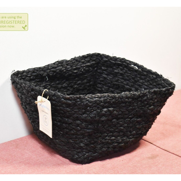 Brightroom 11" Square Braided Raffia Storage Basket Black - Picture 1 of 4